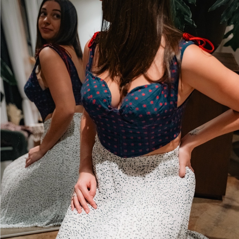 Women's Blue and Red Corset Top